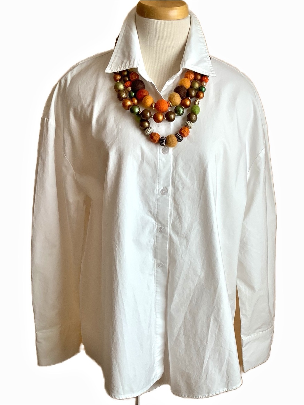 Commense White Oversized Button Down Shirt XL 100% Cotton High Low